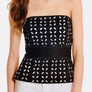 White‎ House Black Market NWT Black/White Eyelet  Bustier Corset Top Sz 4